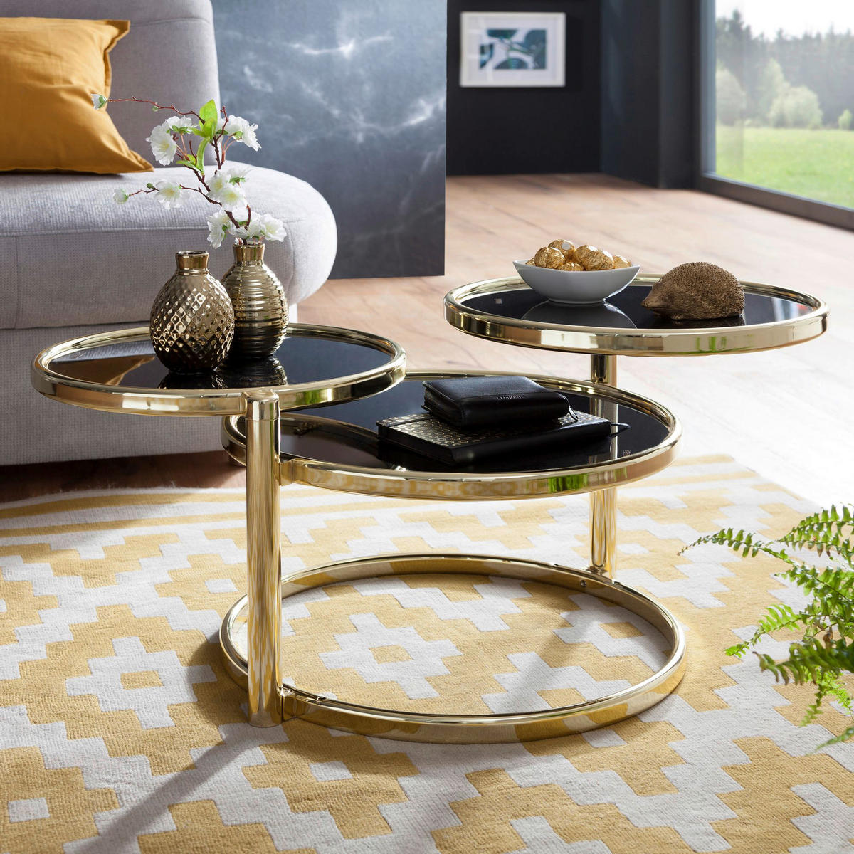 Couchtisch schwarz gold lackiert B/H/T: ca. 58x43x58 cm Couchtisch - gold/schwarz (58,00/43,00/58,00cm) - Wohnling
