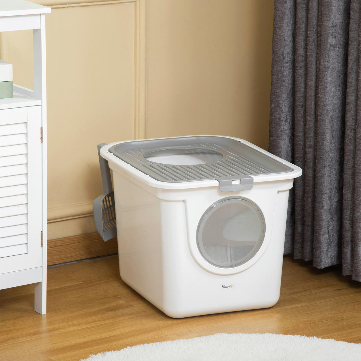 PawHut Katzen-Zubehör weiß Polyethylen B/H/L: ca. 55x44x39 cm Katzentoilette - weiß (39,00/55,00/44,00cm) - PawHut