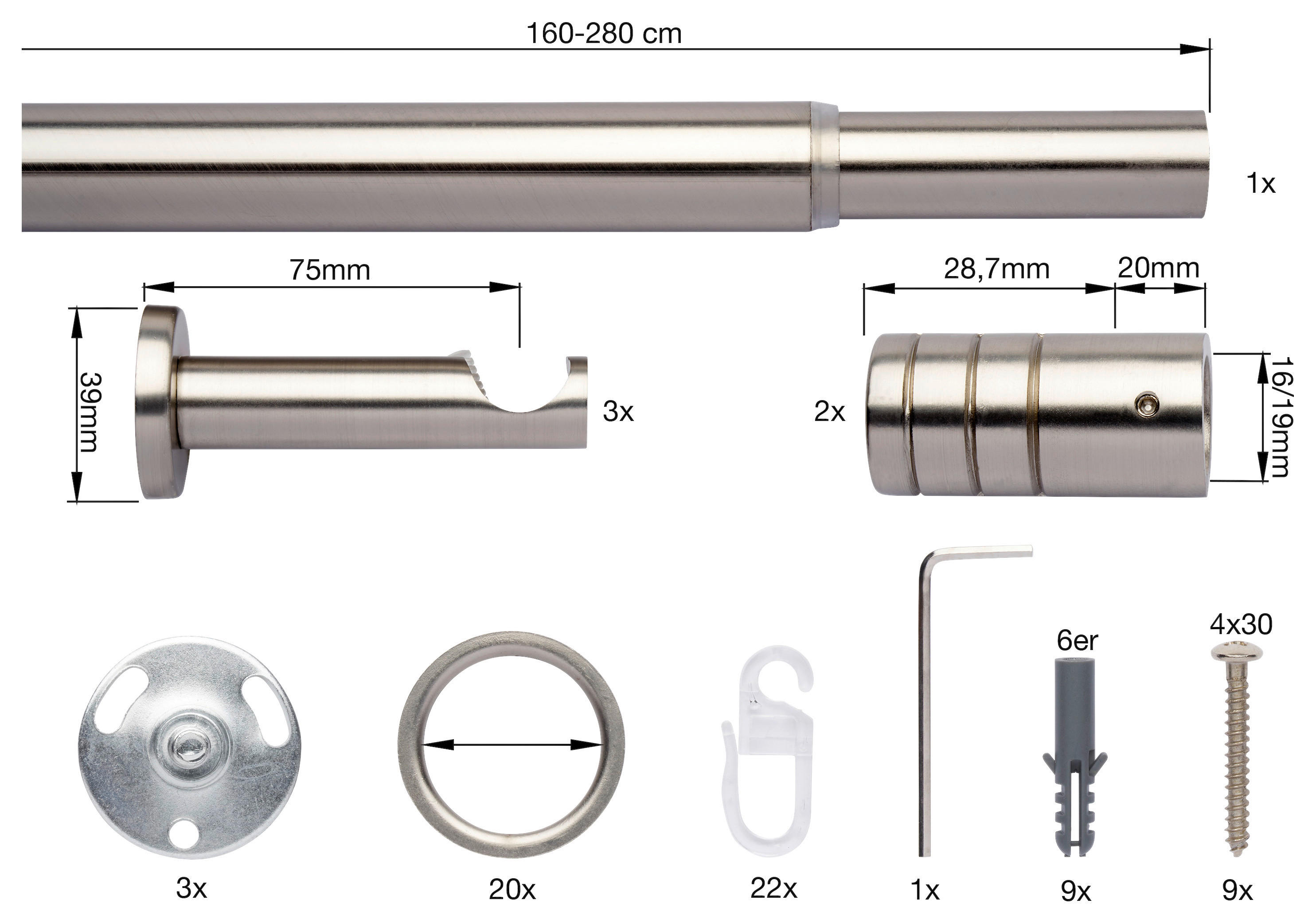 ondeco Stilgarnituren rillcube Edelstahloptik Metall ausziehbar von ca. 160 bis 280 cm 1.0 Läufe rillcube - Edelstahloptik - ondeco