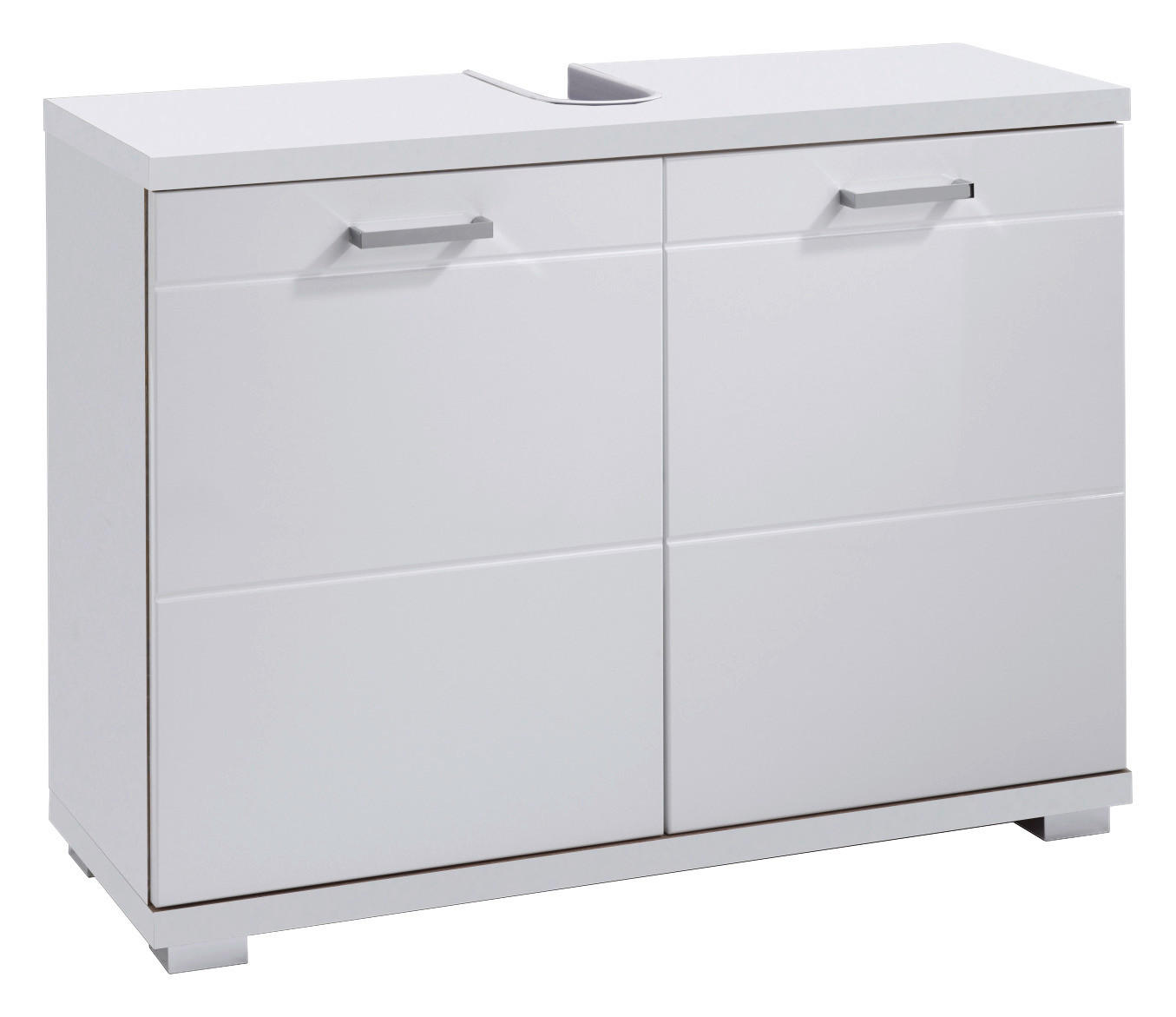 Waschbeckenunterschrank NEBRASKA weiß weiß Hochglanz silber verchromt B/H/T: ca. 80x59x31,5 cm NEBRASKA - weiß/silber (80,00/59,00/31,50cm) - byLIVING