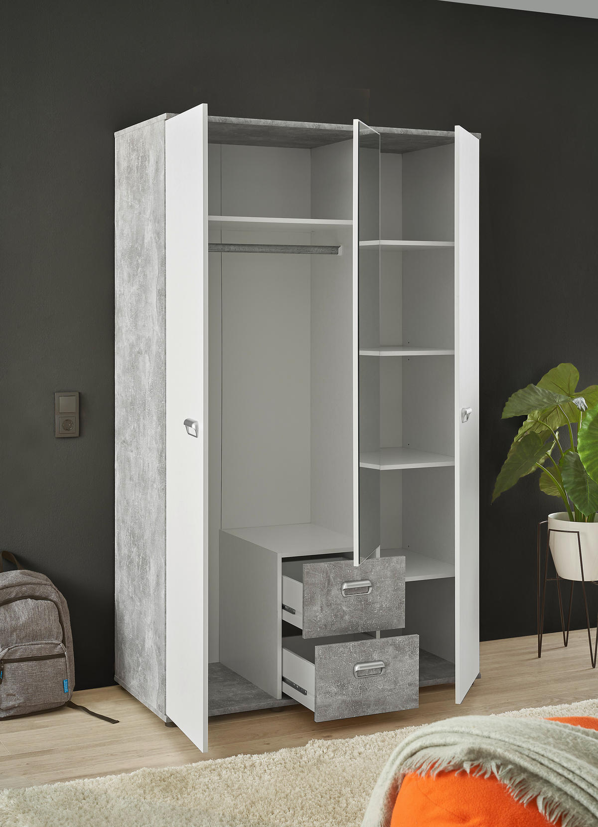 Kleiderschrank Matino Beton B/H/T: ca. 115x191x53 cm Matino - Beton/weiß (115,00/191,00/53,00cm)