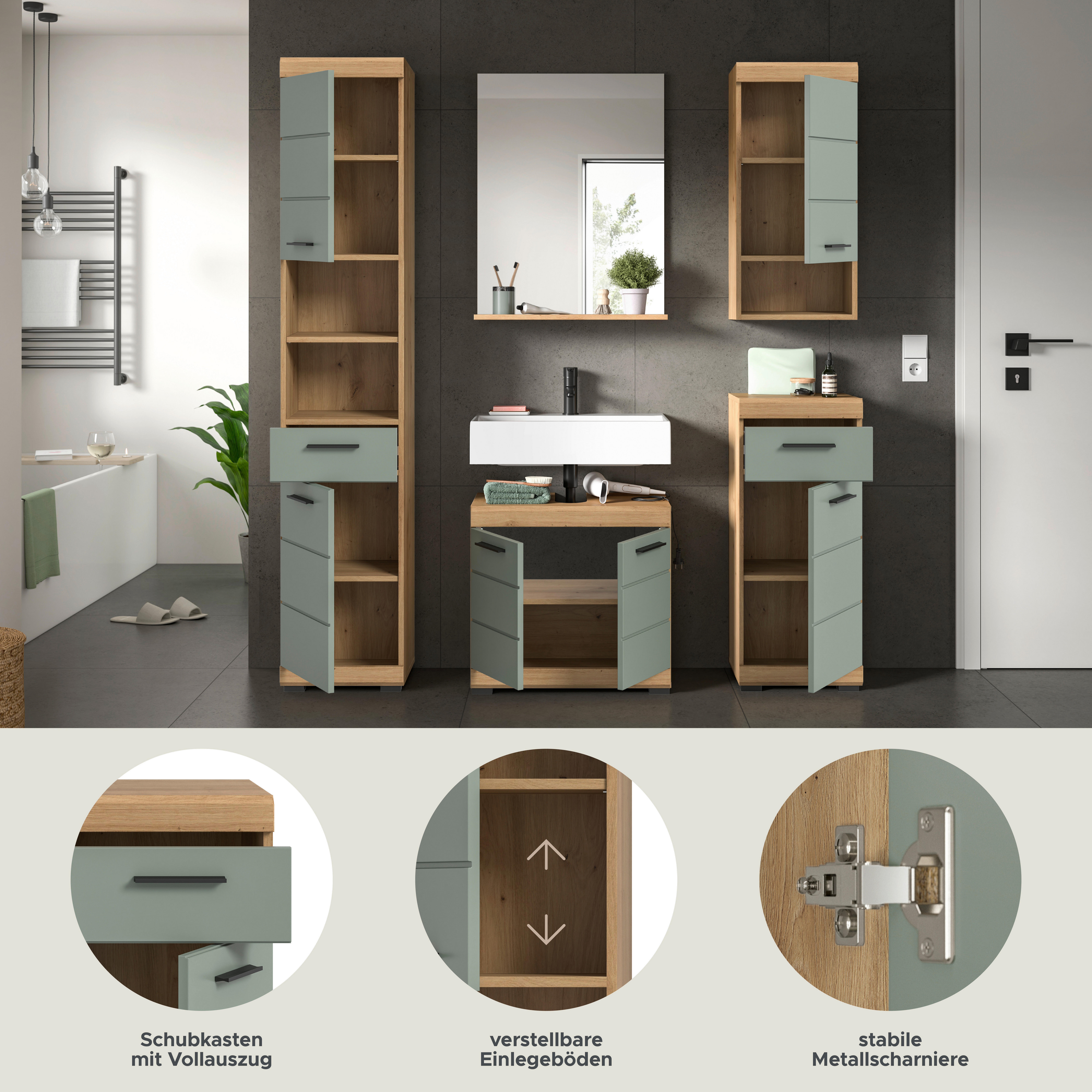 Badezimmer-Set Scout Eiche Artisan Nachbildung salbei Nachbildung B/H/T: ca. 164x191x34 cm Scout - Eiche/salbei (164,00/191,00/34,00cm) - xonox.home