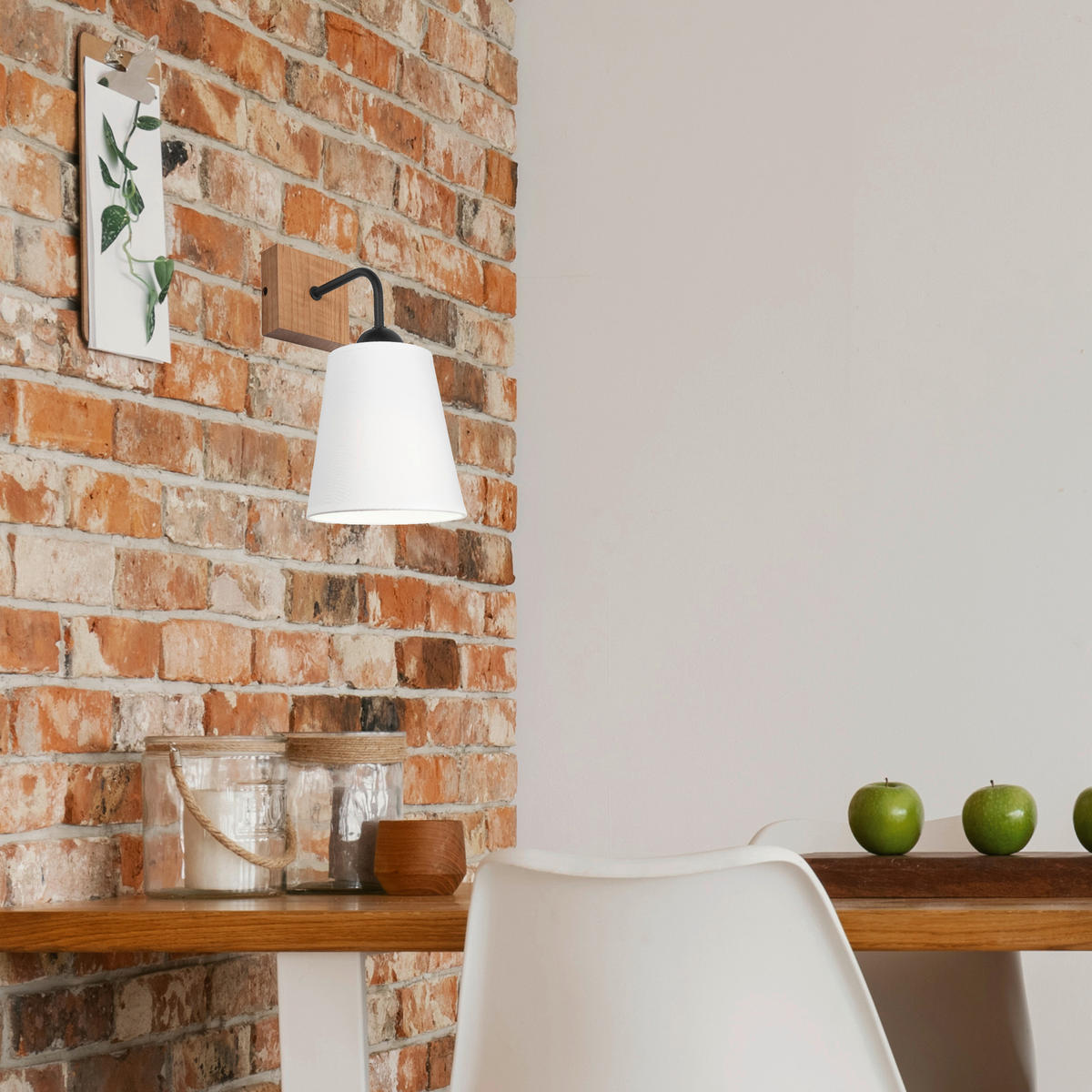 Lamkur Wandleuchte LULA 47614 Eiche weiß Holz Textil H/L: ca. 29x15 cm E27 1 Brennstellen Lula - Eiche/weiß (15,00cm) - Lamkur