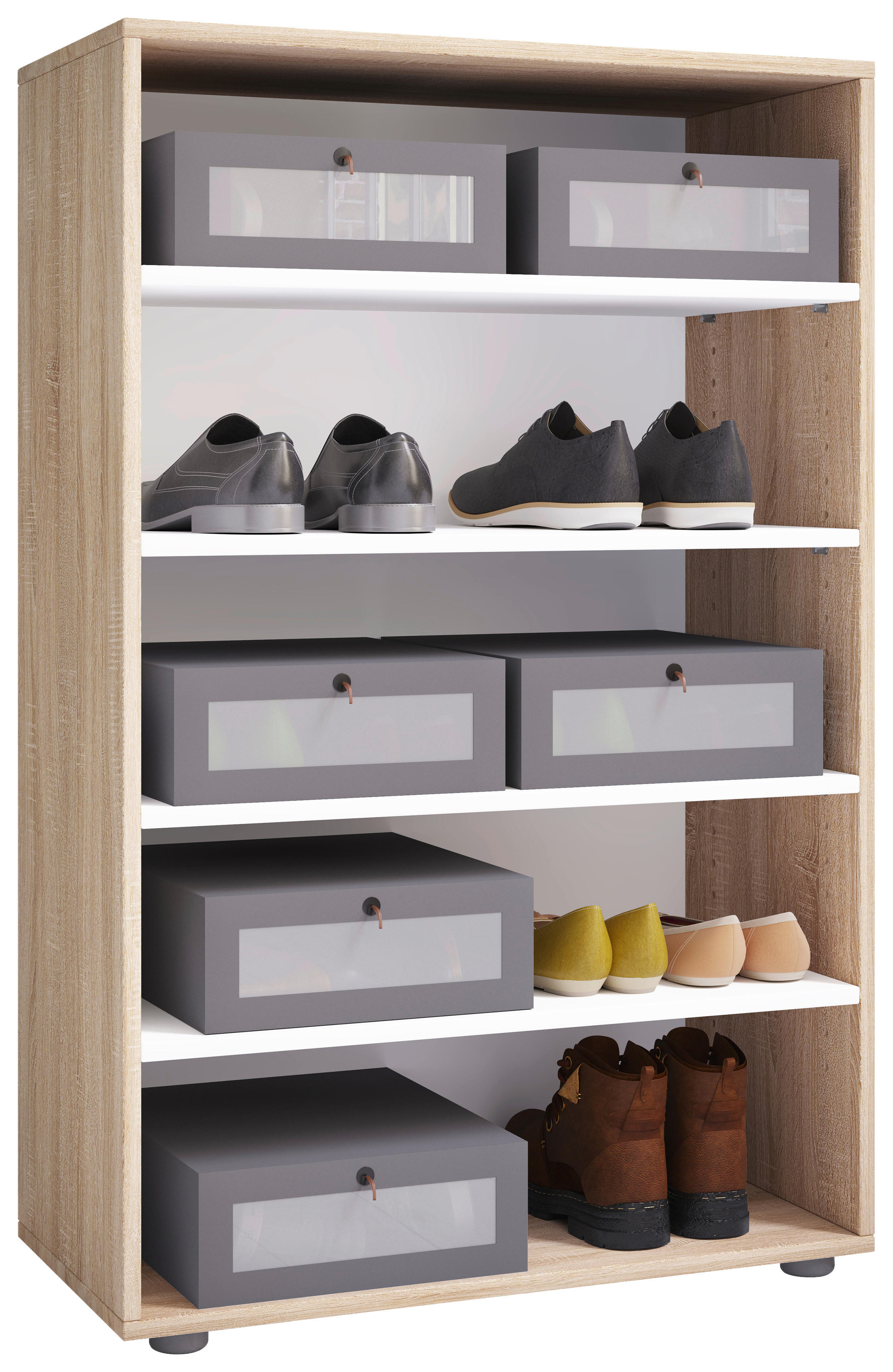 Schuhregal Lona Eiche Sonoma Nachbildung weiß B/H/T: ca. 70x110x37 cm Lona - Eiche/weiß (70,00/110,00/37,00cm) - VCM Möbel