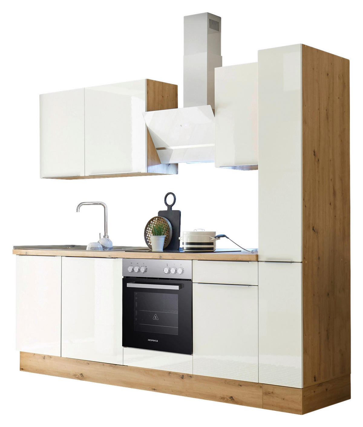 Respekta Küchenblock Marleen weiß Hochglanz B/H/T: ca. 250x211x60 cm Marleen - Eiche/weiß (250,00/211,00/60,00cm) - Respekta