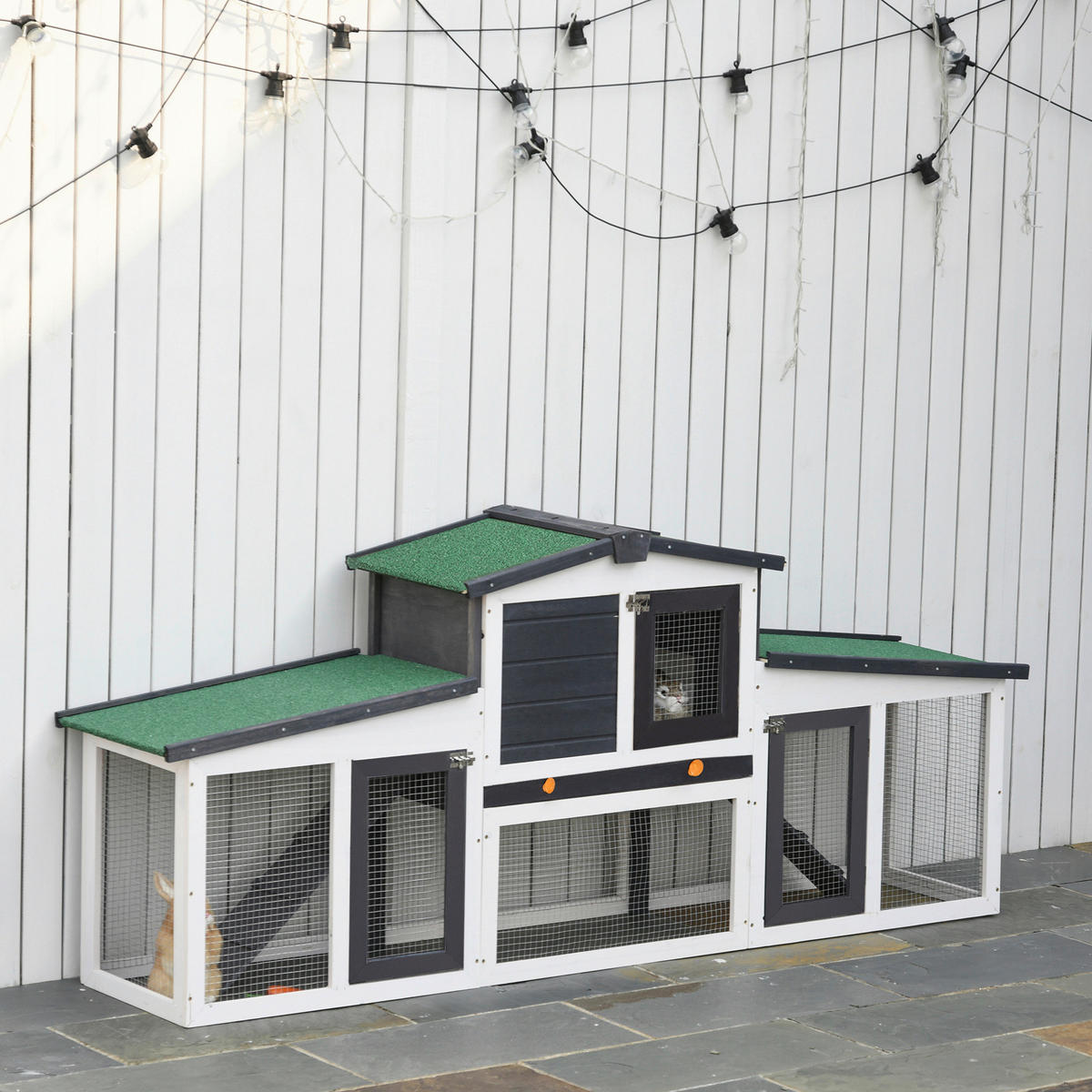 PawHut Kleintierstall weiß Holz B/H/L: ca. 45x80x204 cm Kleintierstall - weiß/dunkelgrau (204,00/45,00/80,00cm) - PawHut
