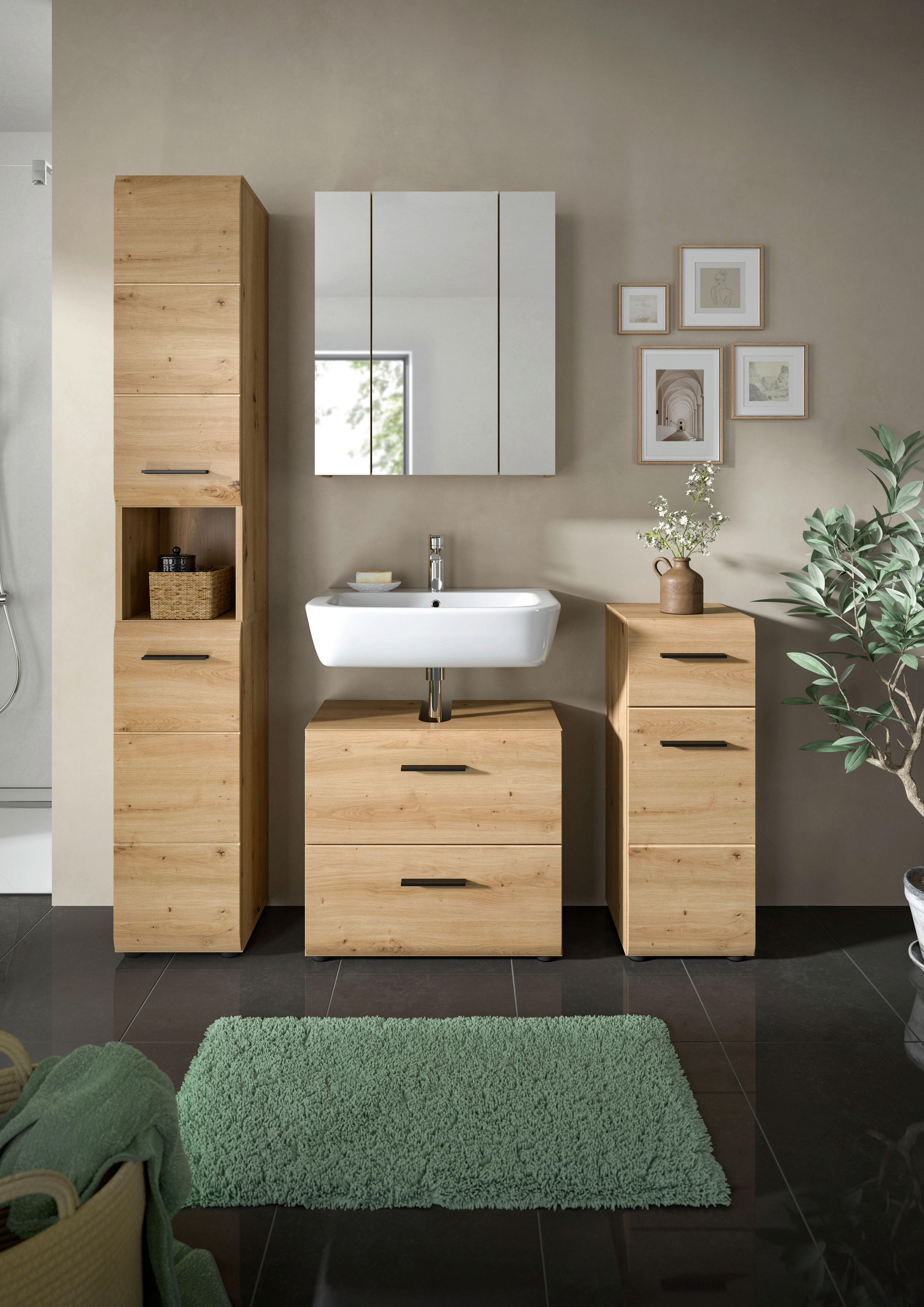 Badezimmer-Set Ice Artisan Oak Nachbildung B/H/T: ca. 150x185x30 cm Ice - (150,00/185,00/30,00cm) - xonox.home