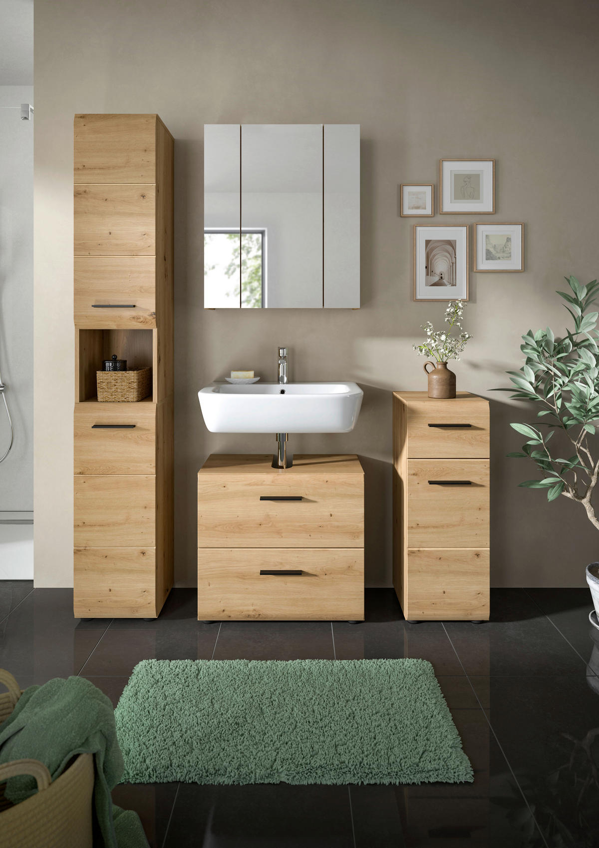 Badezimmer-Set Ice Artisan Oak Nachbildung B/H/T: ca. 150x185x30 cm Ice - (150,00/185,00/30,00cm) - xonox.home