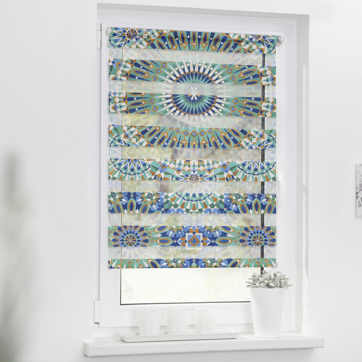 Doppelrollo Duo Orentalisches Muster blau B/T: ca. 100x150 cm Duo Orentalisches Muster - blau/grün (100,00/150,00cm) - LICHTBLICK