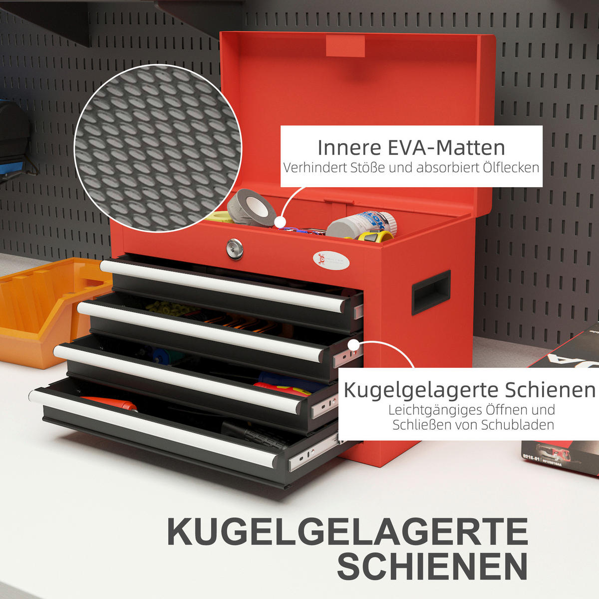 B/H/L: ca. 24,5x45x32,5 cm Werkzeugkasten - rot (32,50/24,50/45,00cm) - DURHAND