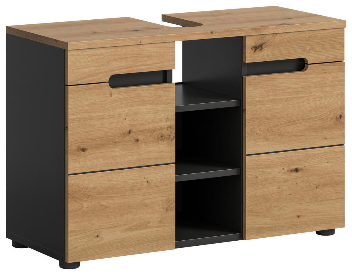 Waschbeckenunterschrank Canu Basalt Eiche Artisan Nachbildung B/H/T: ca. 80x55x34 cm Canu - Eiche/Basalt (80,00/55,00/34,00cm) - xonox.home