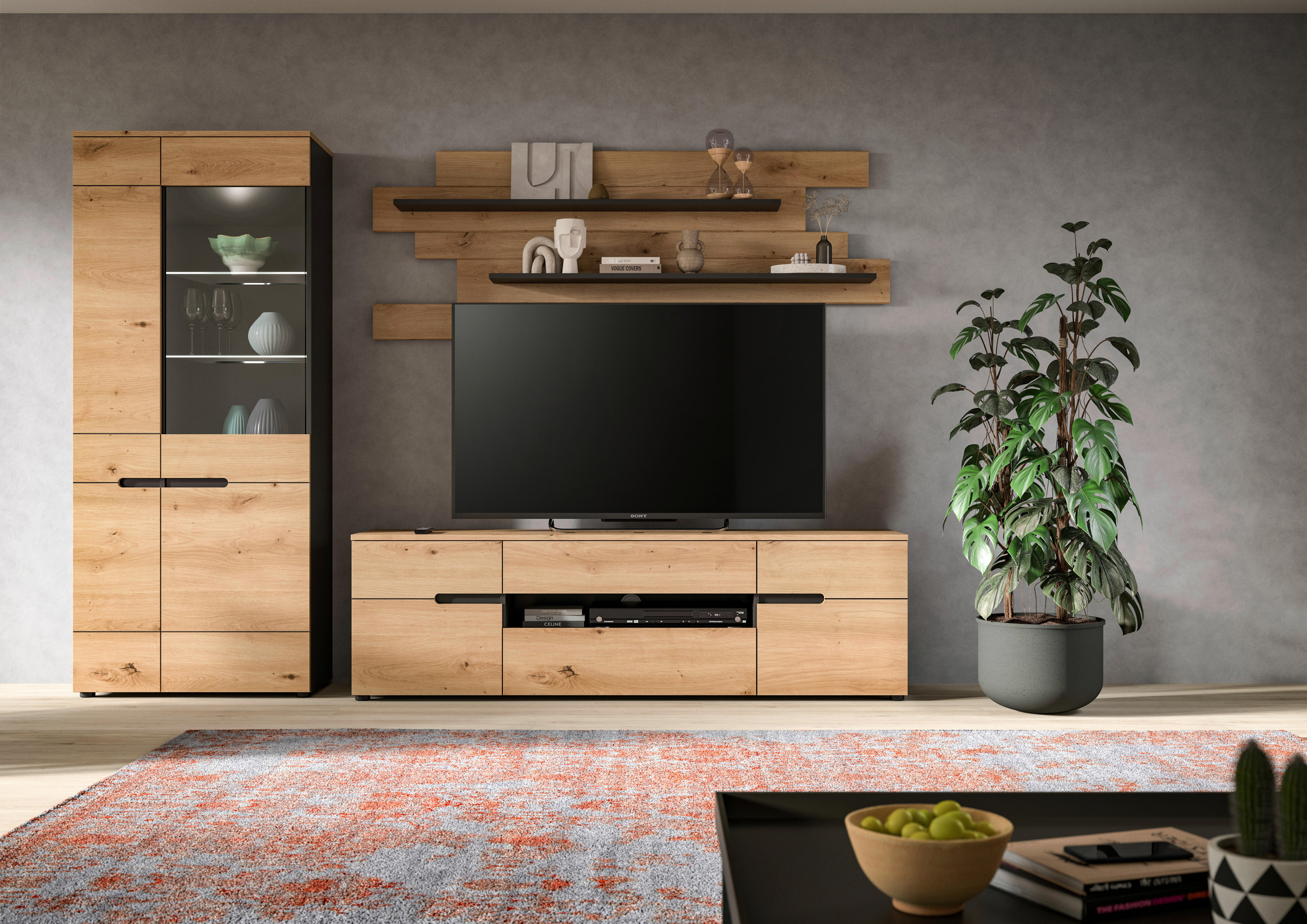 Wohnwand Canu basaltgrau Nachbildung Artisan Oak Nachbildung B/H/T: ca. 280x190x44 cm Canu - basaltgrau (280,00/190,00/44,00cm) - xonox.home