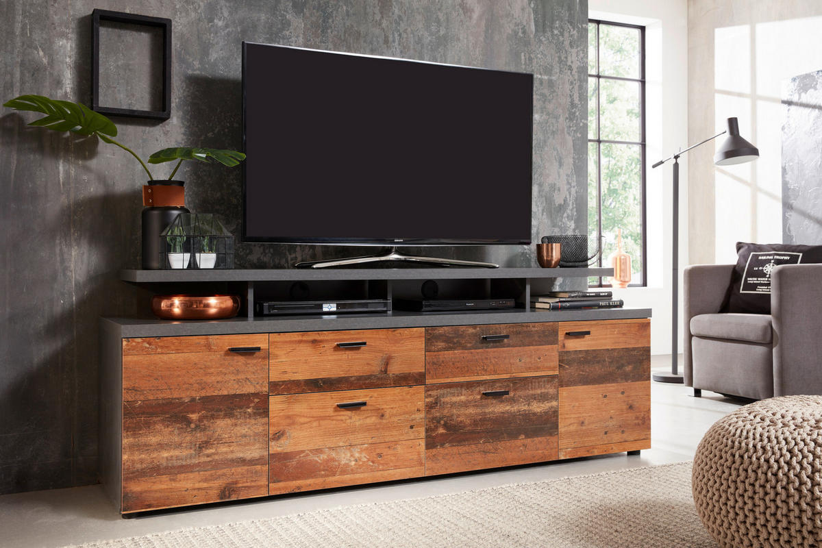 TV-Lowboard Mood Old Wood Nachbildung Beton dunkel Optik B/H/T: ca. 180x65x44 cm Mood - (180,00/65,00/44,00cm)