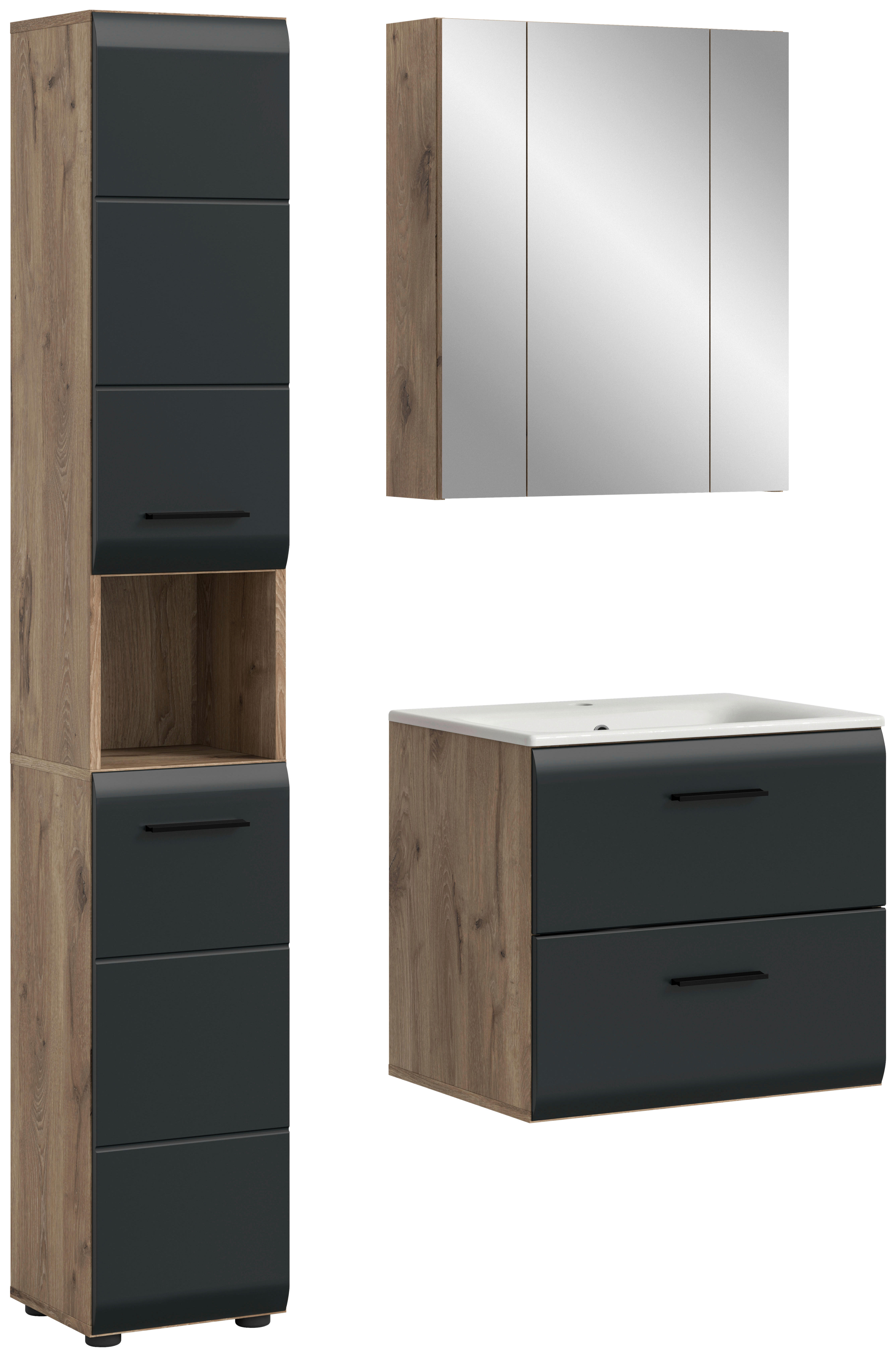 Badezimmer-Set Ice Nox Oak Nachbildung schwarz matt B/H/T: ca. 105x185x46 cm Ice - schwarz (105,00/185,00/46,00cm) - xonox.home