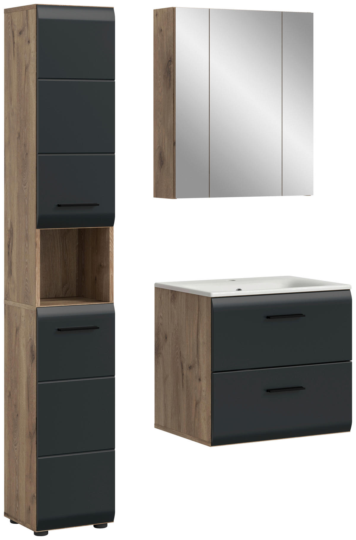 Badezimmer-Set Ice Nox Oak Nachbildung schwarz matt B/H/T: ca. 105x185x46 cm Ice - schwarz (105,00/185,00/46,00cm) - xonox.home