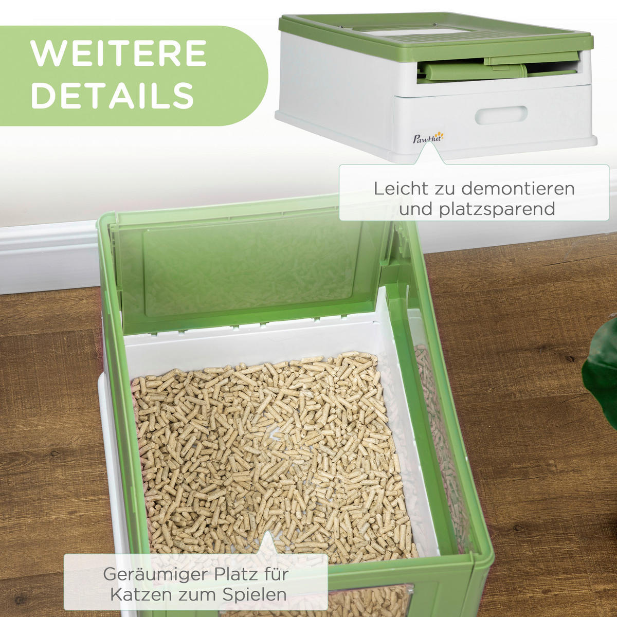 PawHut Katzentoilette grün Kunststoff B/H/L: ca. 35,5x36,7x47,5 cm Katzentoilette - weiß/grün (47,50/35,50/36,70cm) - PawHut