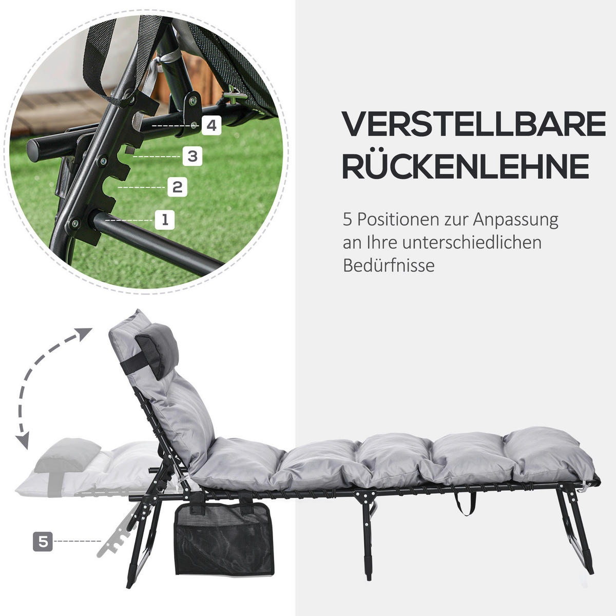 Outsunny Sonnenliege hellgrau Stahl B/H/L: ca. 189x32,5x58 cm Sonnenliege - hellgrau (58,00/189,00/32,50cm) - Outsunny