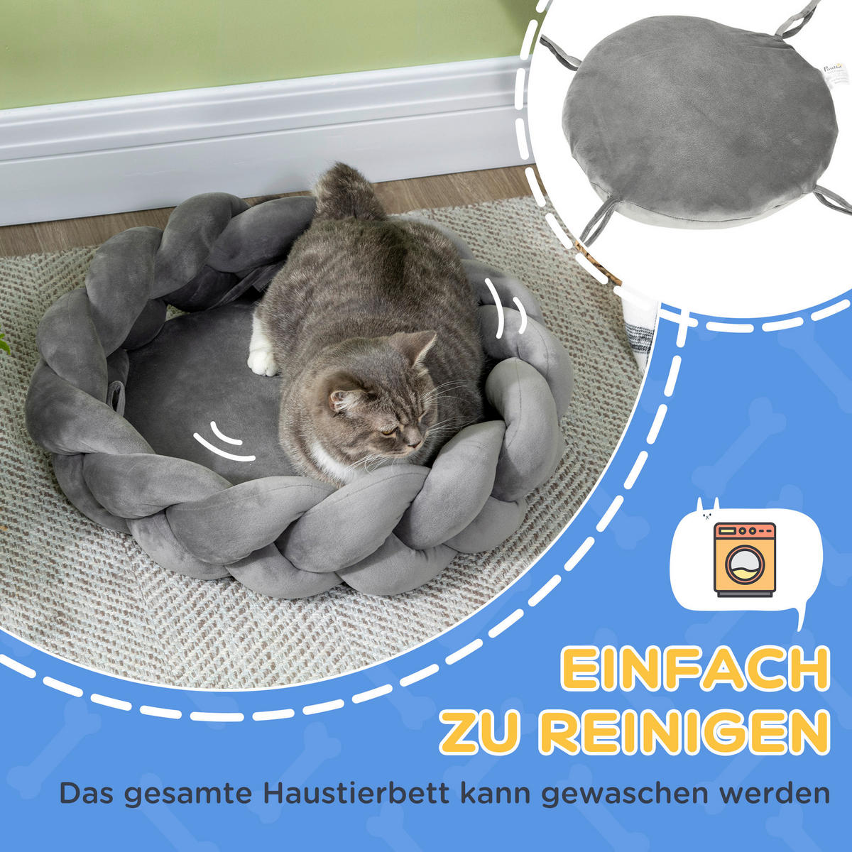 PawHut Haustierbett grau Baumwolle B/H/L: ca. 55x14x55 cm Haustierbett - grau (55,00/55,00/14,00cm) - PawHut