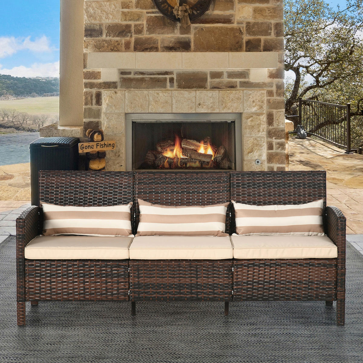 Outsunny Gartensofa braun Stahl B/H/L: ca. 68x78x173 cm Gartensofa - braun (173,00/68,00/78,00cm) - Outsunny