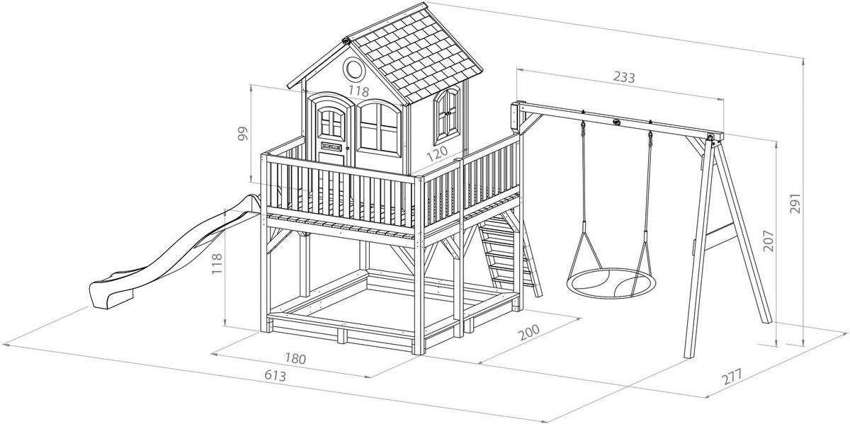 AXI Spielhaus Liam braun B/H/L: ca. 541x291x277 cm Liam - braun/weiß (277,00/541,00/291,00cm) - AXI