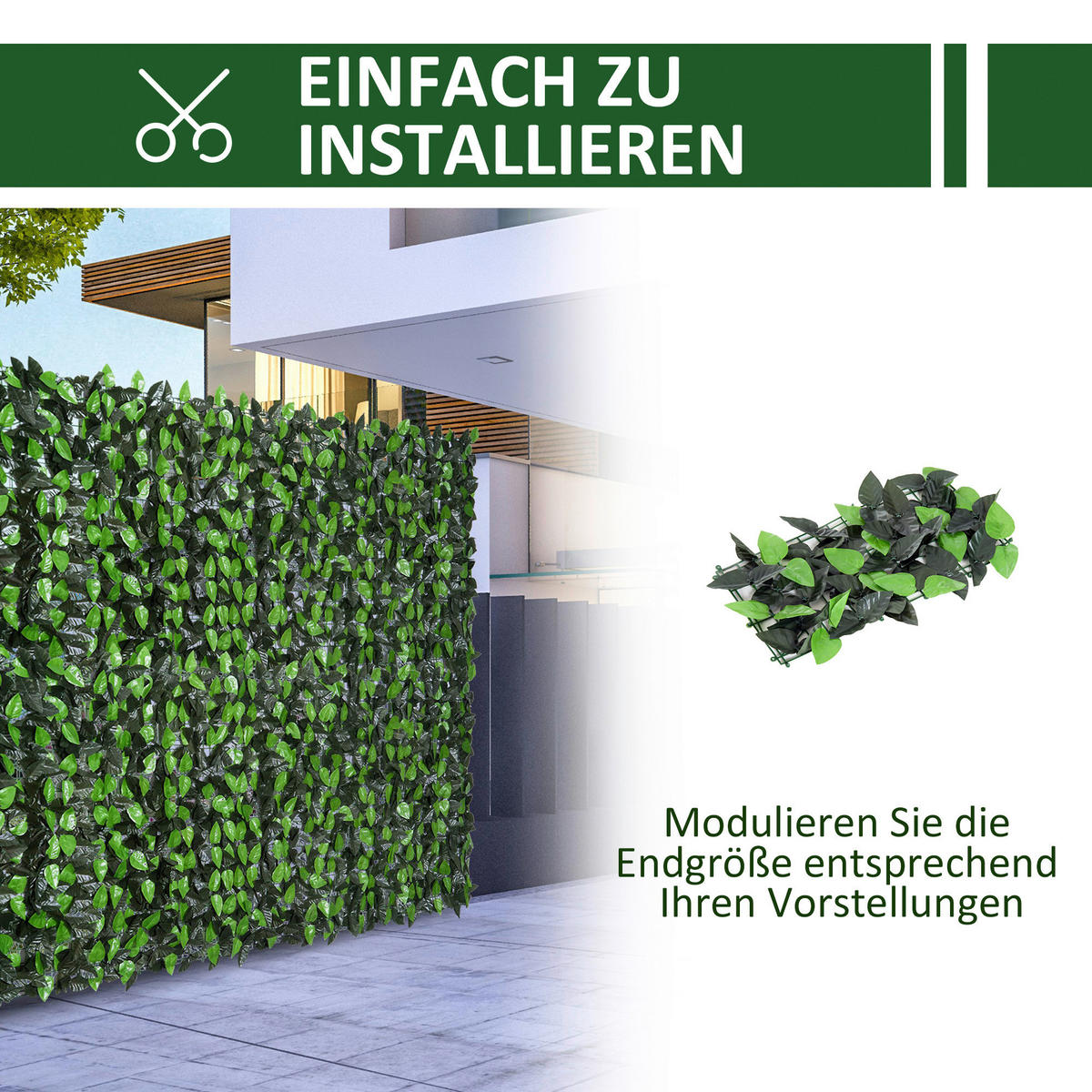 Outsunny Künstliche Hecke grün Kunststoff H/L: ca. 100x300 cm Künstliche Hecke - grün (300,00cm) - Outsunny
