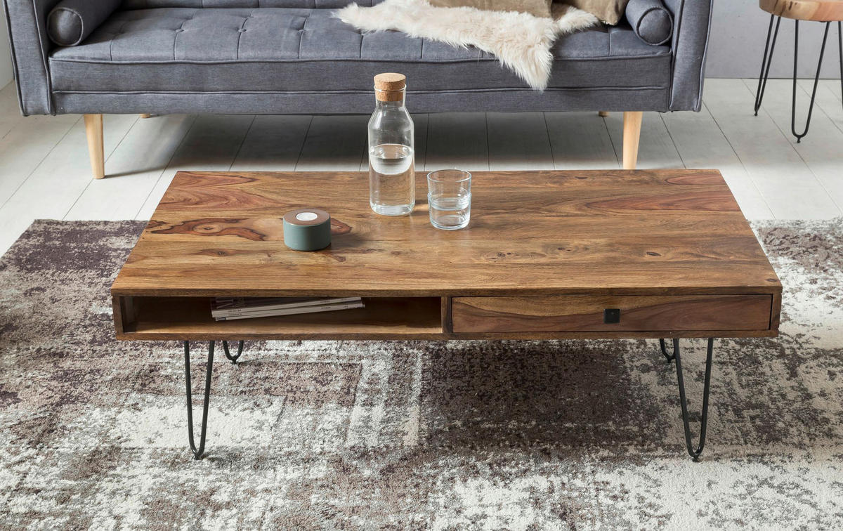 Couchtisch natur schwarz B/H/T: ca. 110x40x60 cm Couchtisch - natur/schwarz (110,00/40,00/60,00cm) - Wohnling