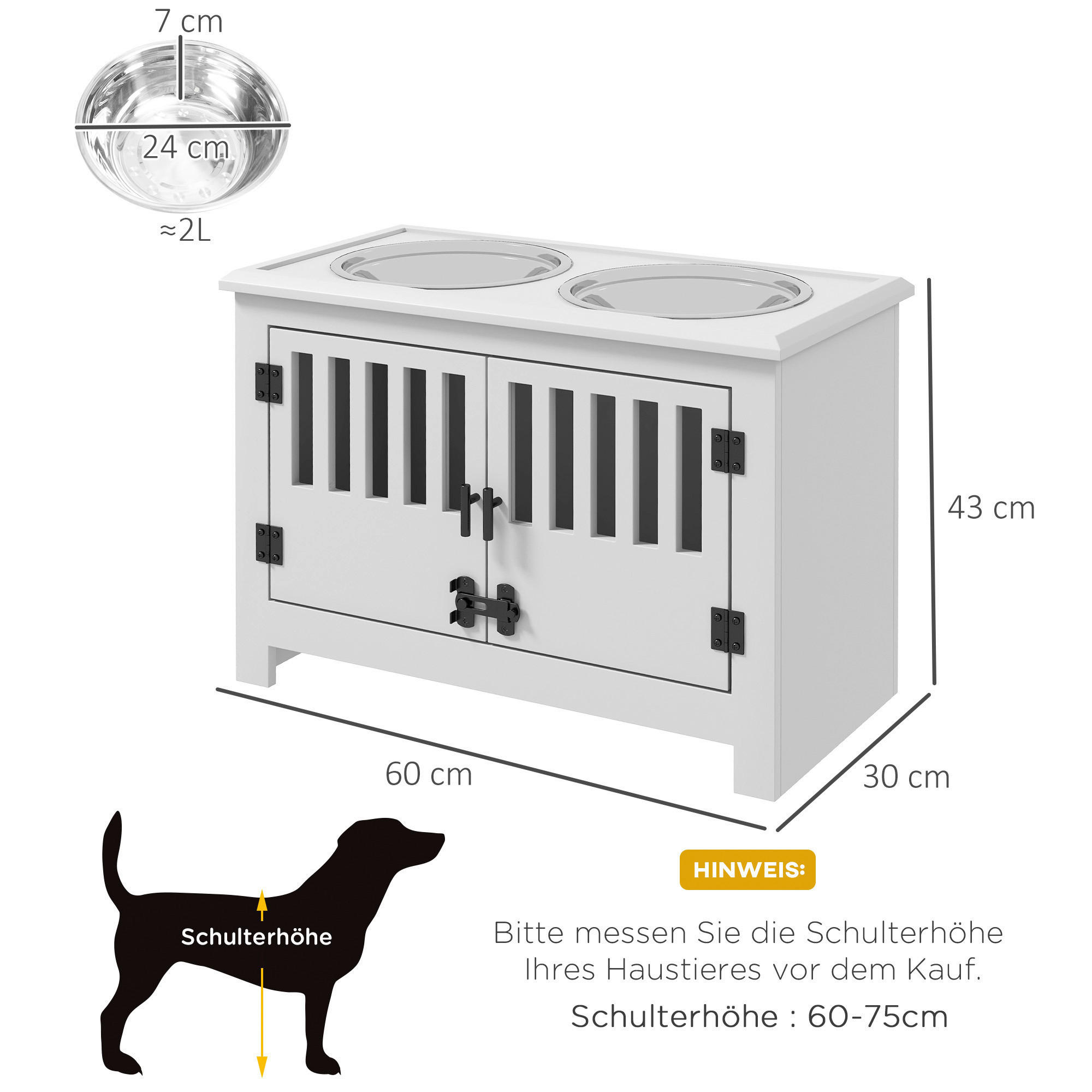 PawHut Futterstation weiß Stahl B/H/L: ca. 30x43x60 cm Futterstation - weiß (60,00/30,00/43,00cm) - PawHut