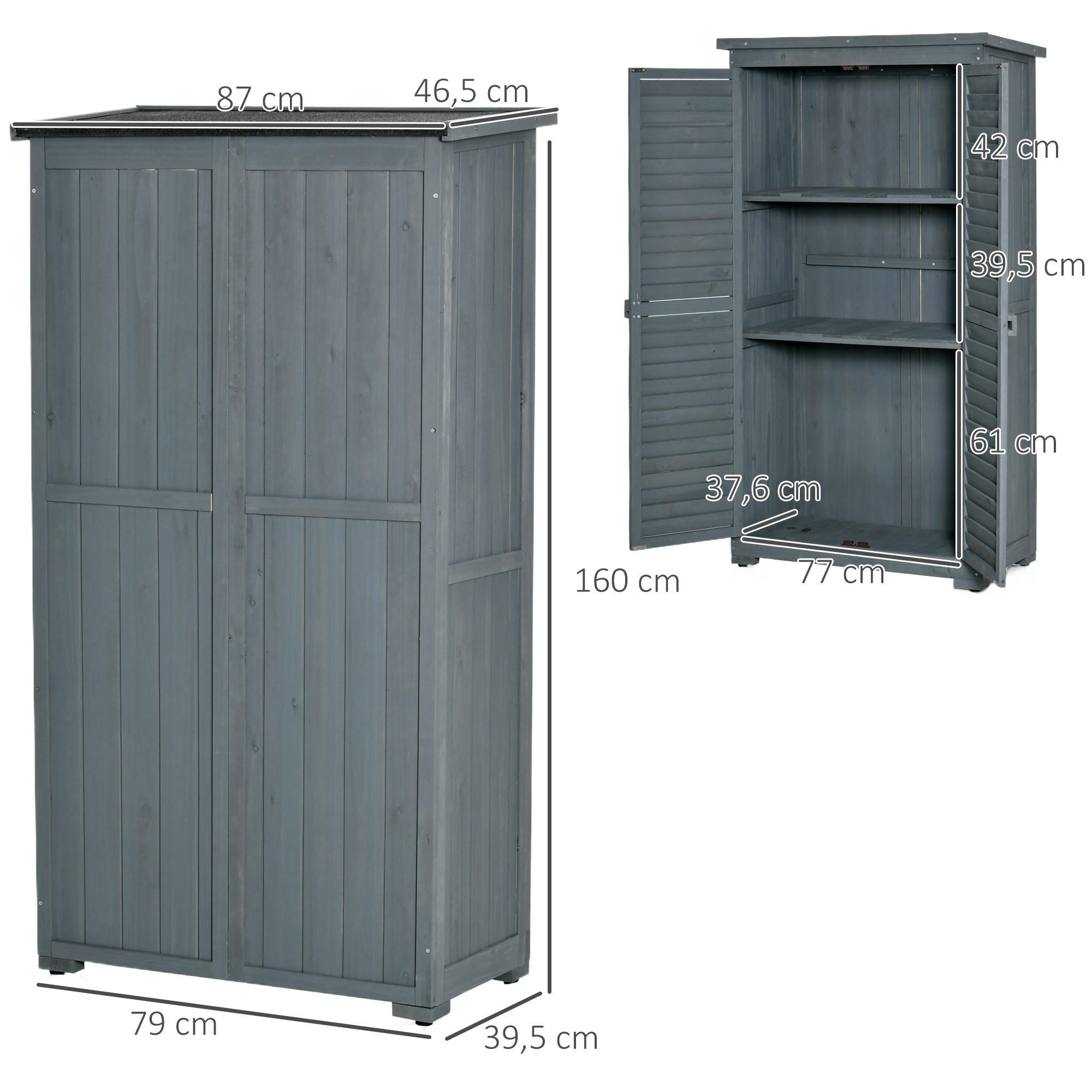 Outsunny Gartenschrank Gartenschrank - grau (87,00/46,50/160,00cm) - Outsunny