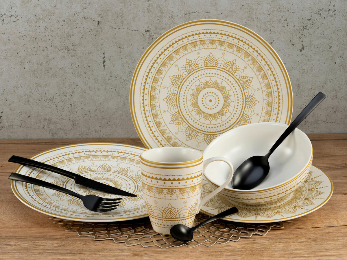 CreaTable Kombiservice Mandala weiß Keramik Mandala - gold/weiß - CreaTable