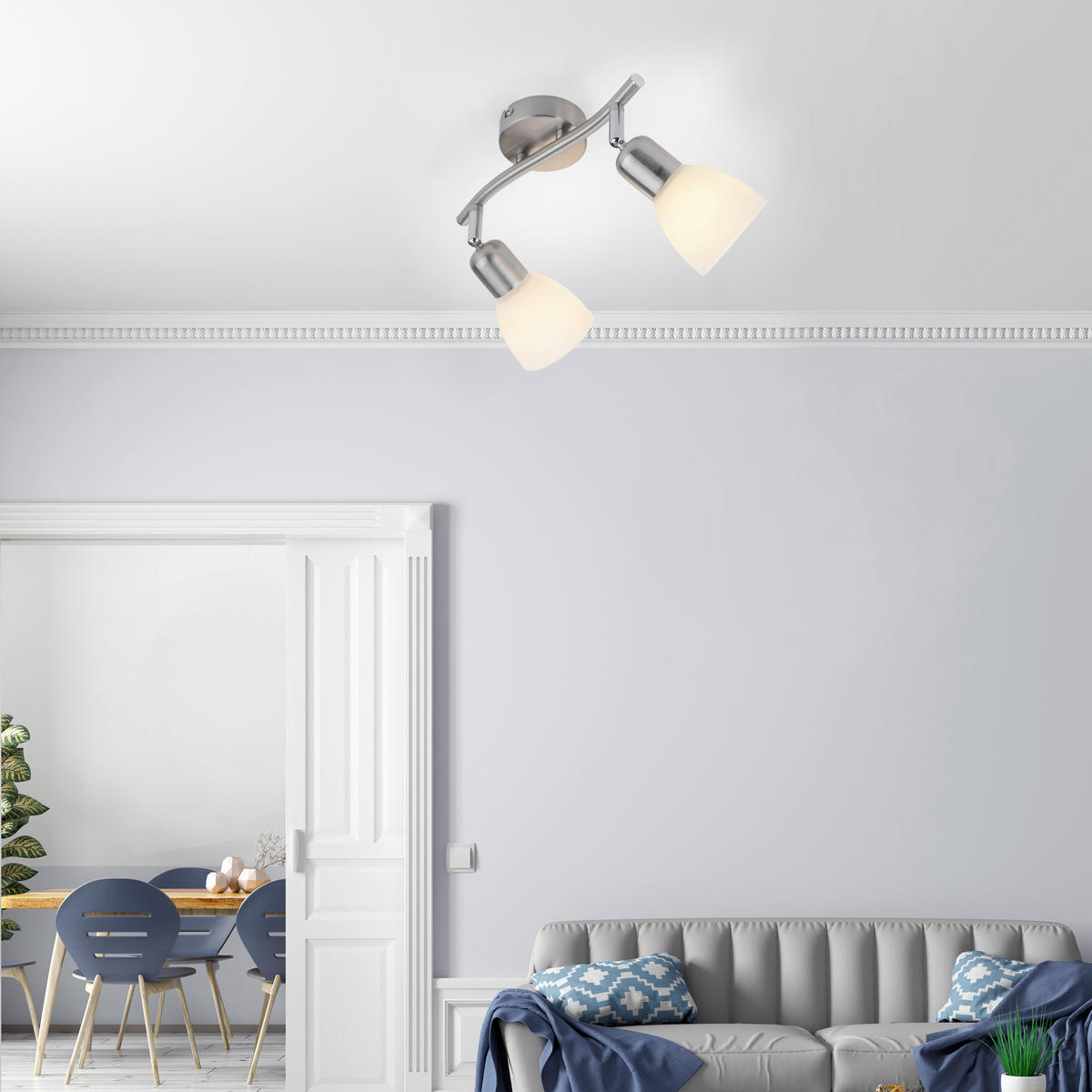 Just Light Spotbalken PN11952-55 Karo stahlfarbig weiß Aluminium Kunststoff Glas B/H/L: ca. 22x21x45 cm E14 2 Brennstellen Karo - weiß/stahlfarbig (45,00/22,00/21,00cm) - Just Light