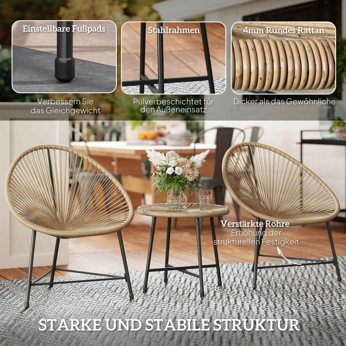 Outsunny Gartenmöbel-Set B/H/L: ca. 68x81x72 cm Gartenmöbel Set - natur (72,00/68,00/81,00cm) - Outsunny