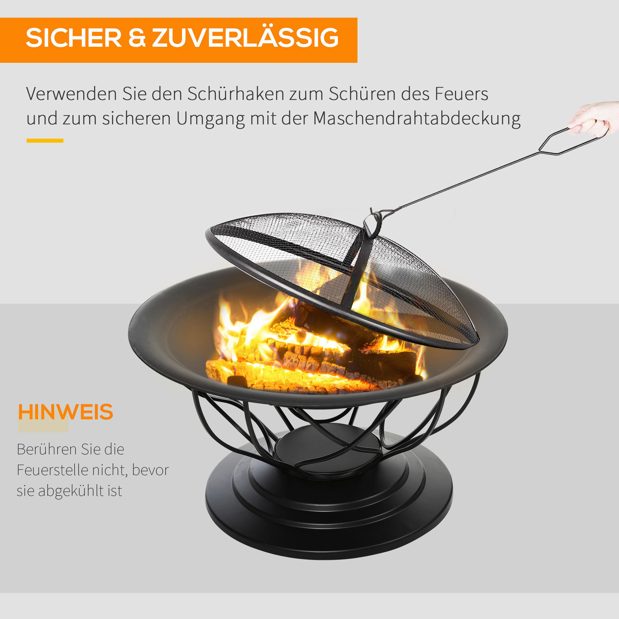 Outsunny Feuerschale schwarz Metall B/H/L: ca. 75x55x75 cm Feuerschale - schwarz (75,00/75,00/55,00cm) - Outsunny