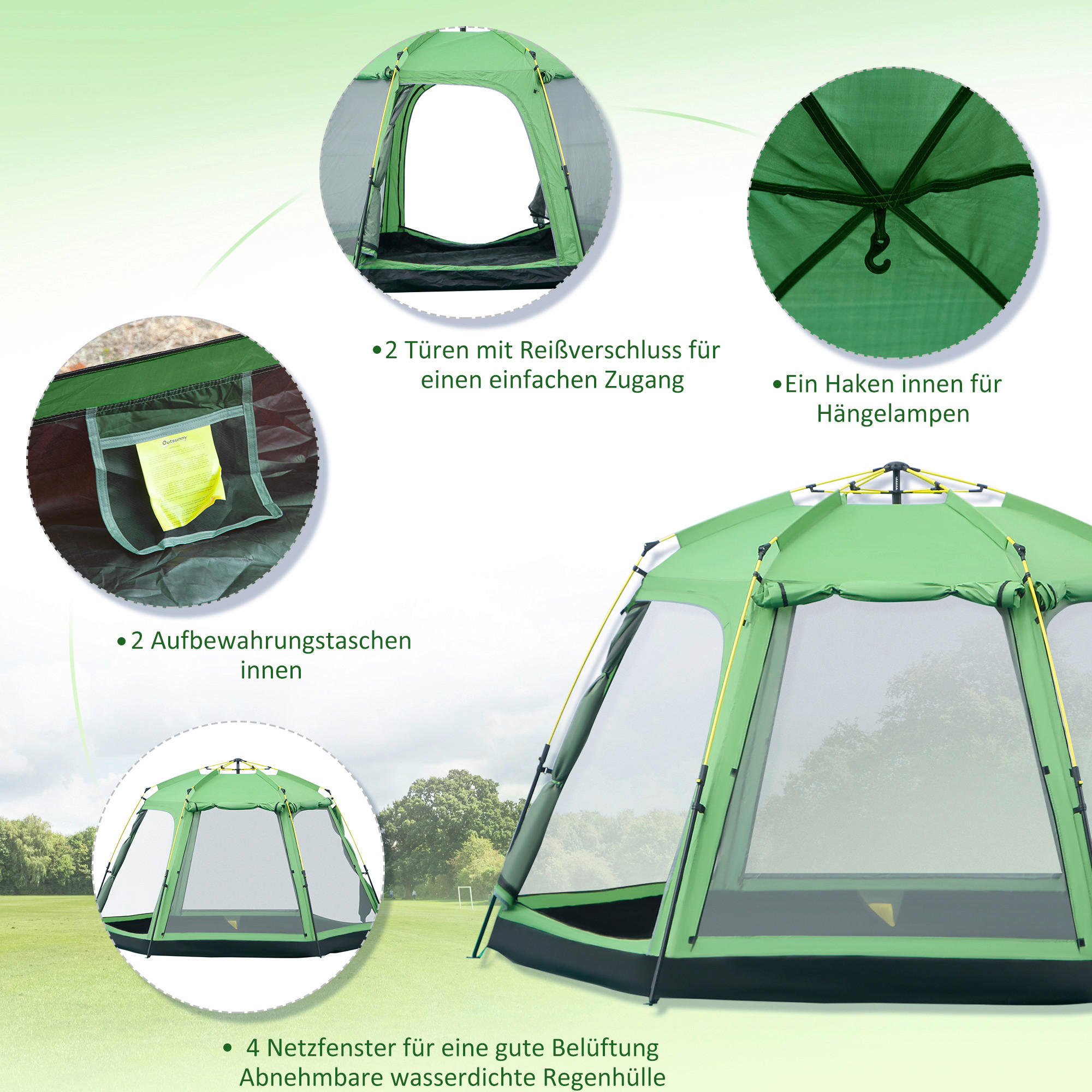 Outsunny Campingzelt B/H/L: ca. 320x180x320 cm Campingzelt - grün (320,00/320,00/180,00cm) - Outsunny