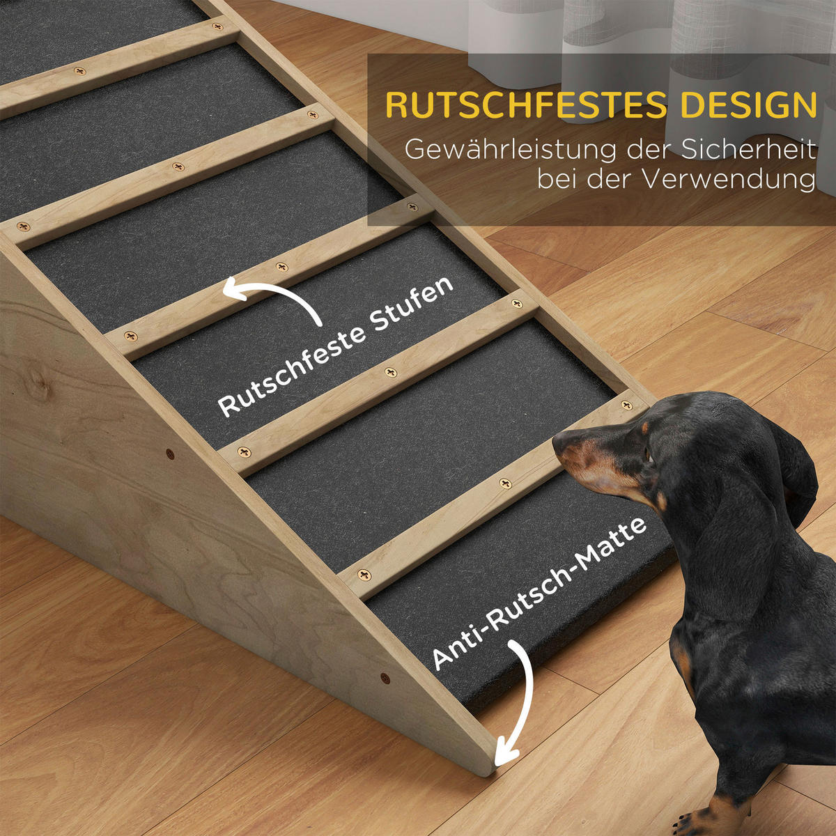 PawHut Haustierrampe natur Holz B/H/L: ca. 40x90x45 cm Haustierrampe - natur/grau (45,00/40,00/90,00cm) - PawHut