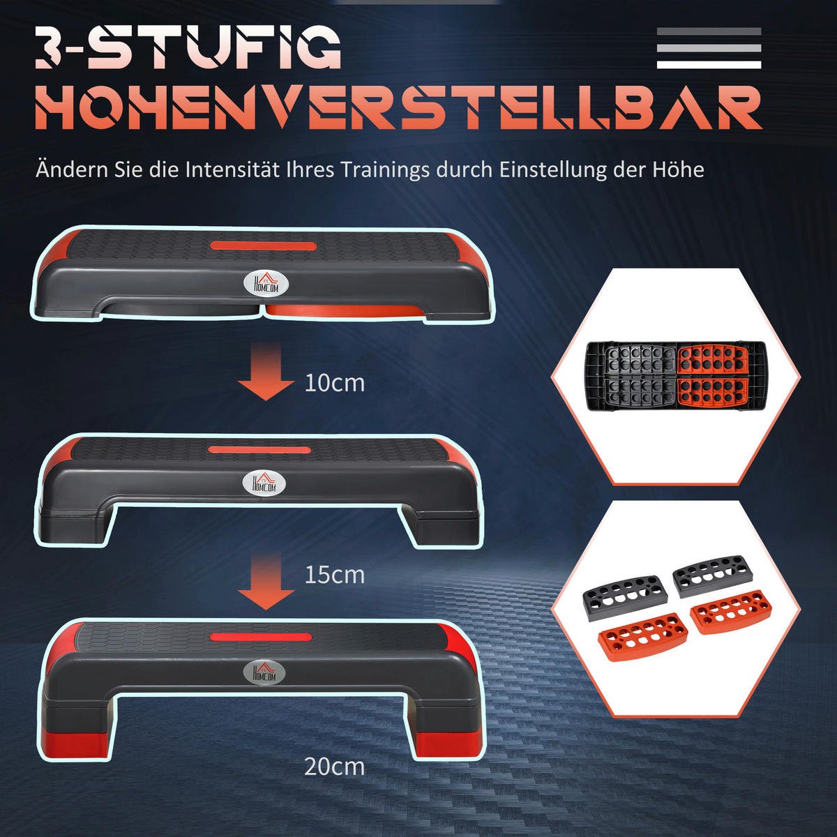 HOMCOM Fitness-Zubehör rot Polypropylen B/H/L: ca. 28x78x20 cm Steppbrett - rot (20,00/28,00/78,00cm) - HOMCOM