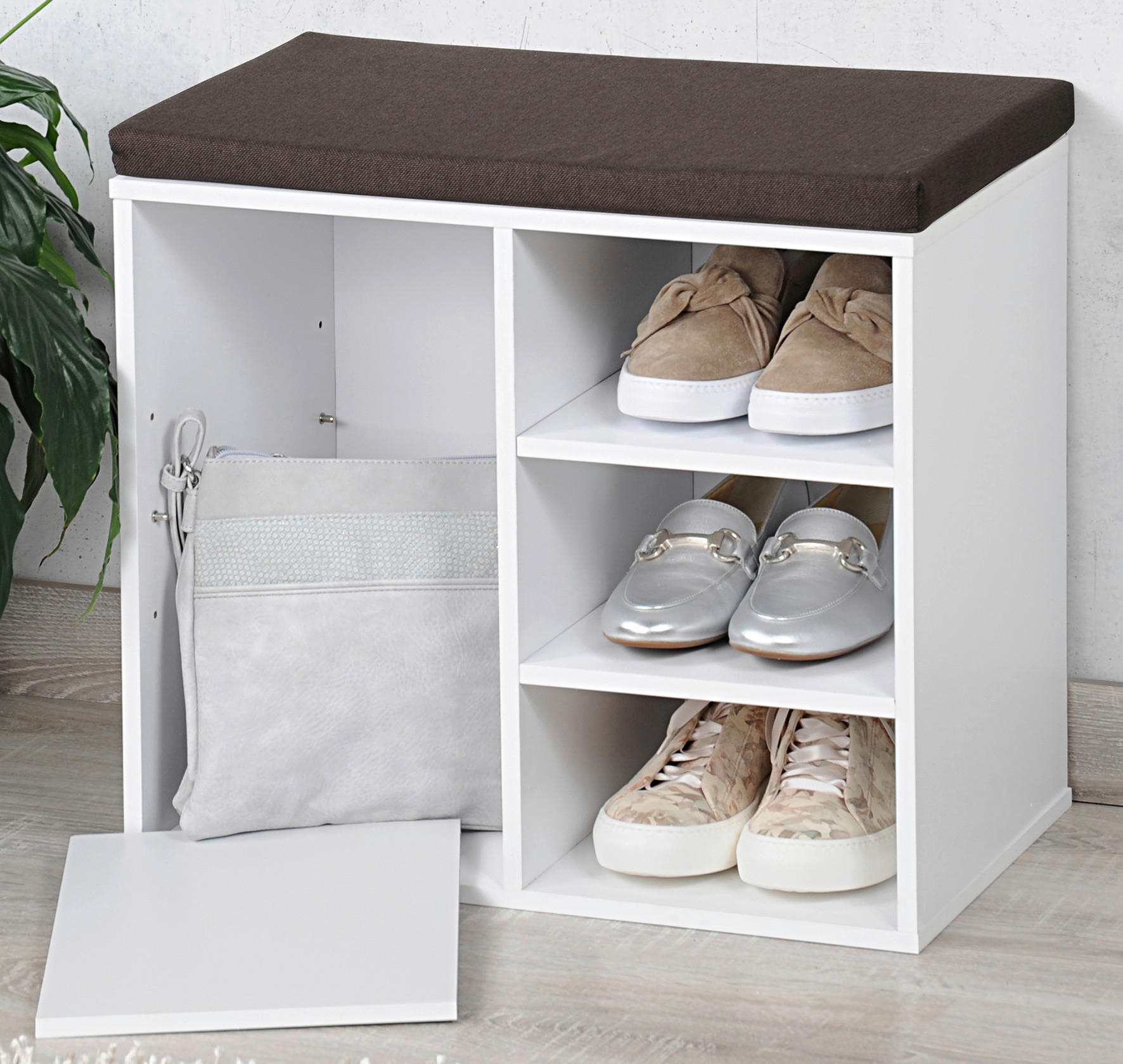 Kesper Schuhschrank weiß Holz B/H/L: ca. 48x29,5x51,5 cm Schuhregal_mit_Sitzkissen - weiß (51,50/48,00/29,50cm) - Kesper