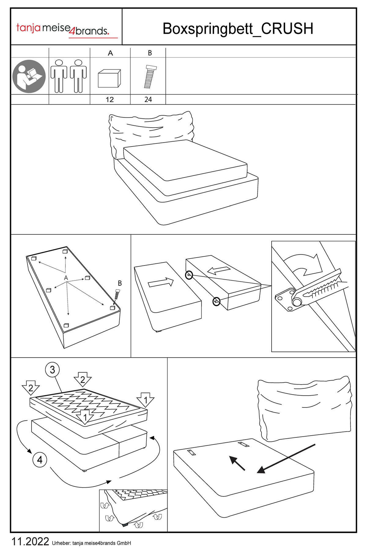 Boxspringbett Crush anthrazit Kunstleder Liegefläche B/L: ca. 160x200 cm Crush - anthrazit (184,00/112,00/243,00cm) - tanja meise 4brands GmbH