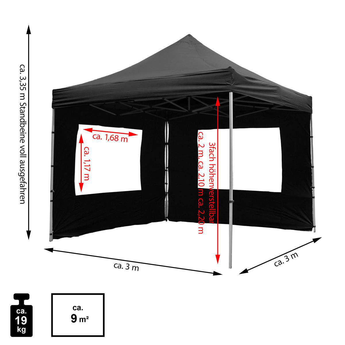 VCM Pavillon PROFI schwarz Polyester-Mischgewebe B/H/L: ca. 300x220x300 cm PROFI - schwarz (300,00/300,00/220,00cm) - VCM