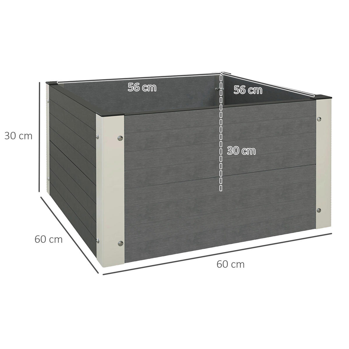 Outsunny Hochbeet grau Polypropylen B/H/L: ca. 60x60x30 cm Hochbeet - grau (30,00/60,00/60,00cm) - Outsunny