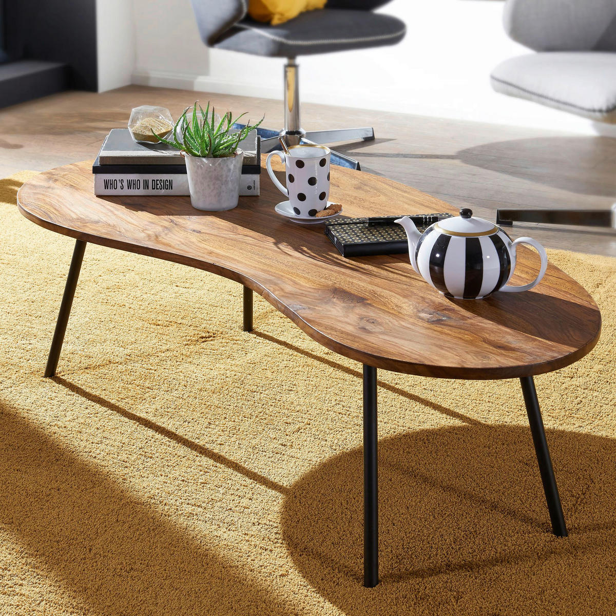 Couchtisch natur schwarz pulverbeschichtet B/H/T: ca. 122x36x63 cm Couchtisch - natur/schwarz (122,00/36,00/63,00cm) - Wohnling