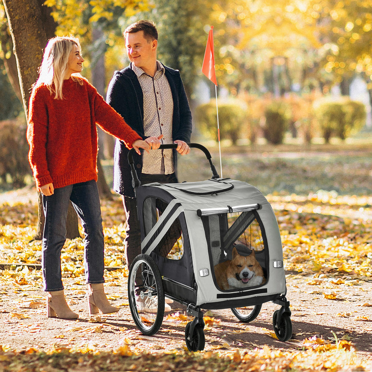 PawHut Hunde-Zubehör grau Edelstahl B/H/L: ca. 72,5x140x108 cm Hundwagen - grau (108,00/72,50/140,00cm) - PawHut