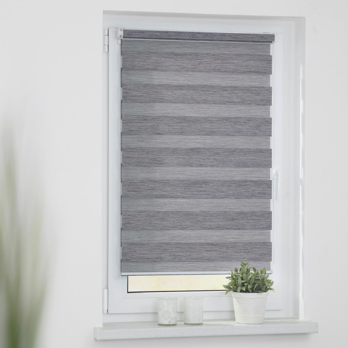 Doppelrollo Duo meliert dunkelgrau B/L: ca. 45x150 cm Duo meliert - dunkelgrau (45,00/150,00cm) - LICHTBLICK