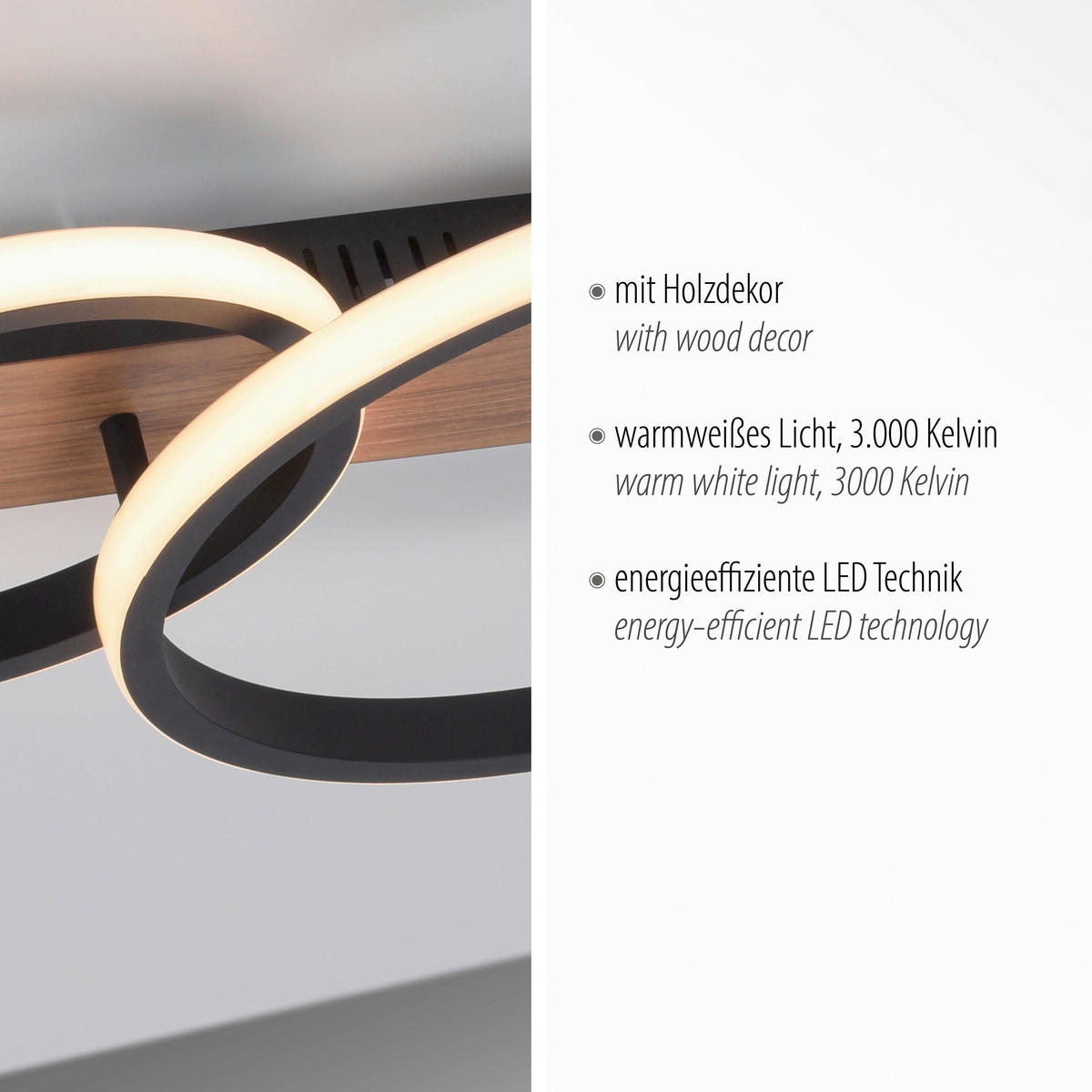 Just Light LED-Deckenleuchte TROOPER 15615-78 schwarz weiß natur Kunststoff Metall B/H/T: ca. 30x8x53 cm 1 Brennstellen TROOPER - weiß/natur (30,00/8,00/53,00cm) - Just Light