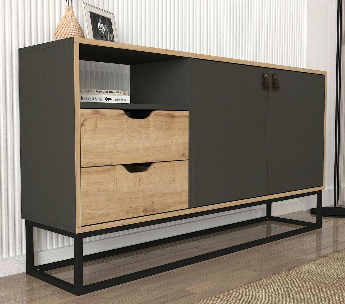 Sideboard Dolores anthrazit Safir Nachbildung B/H/T: ca. 150x80x35 cm Dolores - anthrazit/Safir (150,00/80,00/35,00cm) - moebel17
