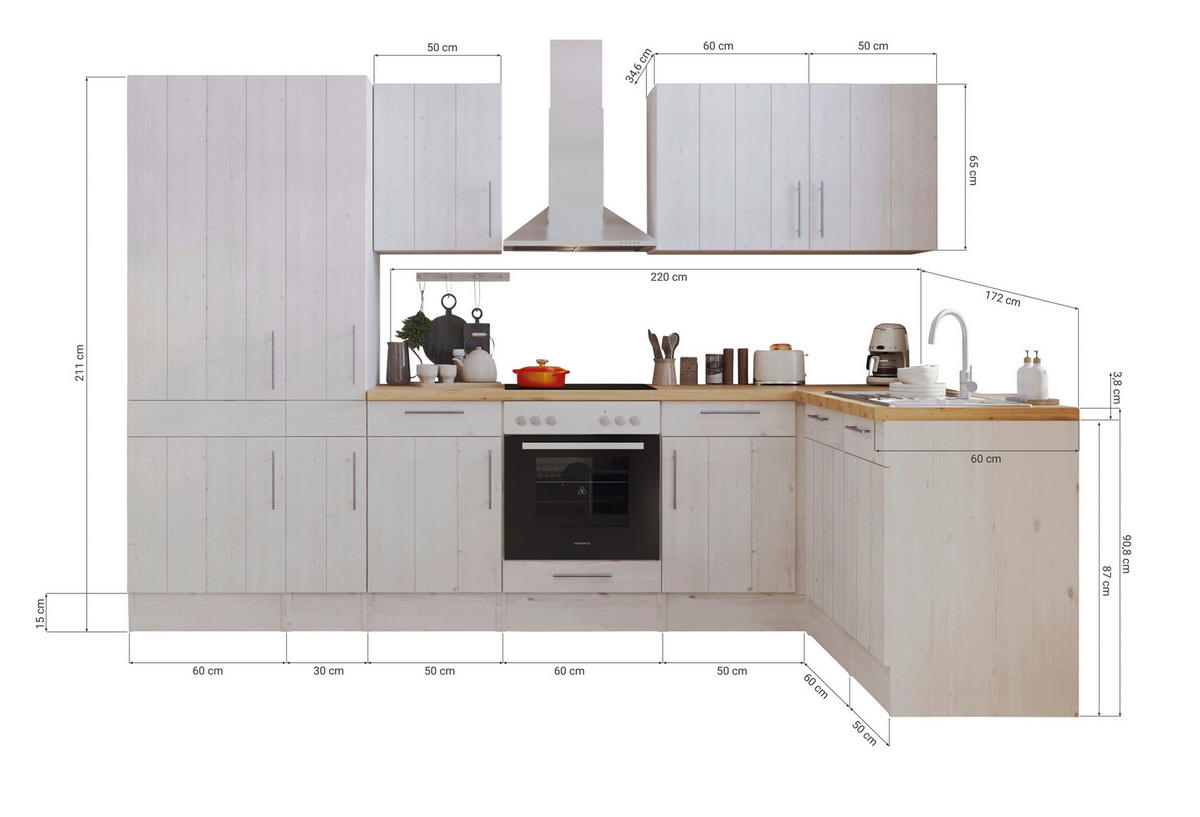 Respekta Winkelküche BERPL310LHWC weiß Lärche Nachbildung B/H/T: ca. 310x211x172 cm BERPL310LHWC - weiß (310,00/211,00/172,00cm) - Respekta