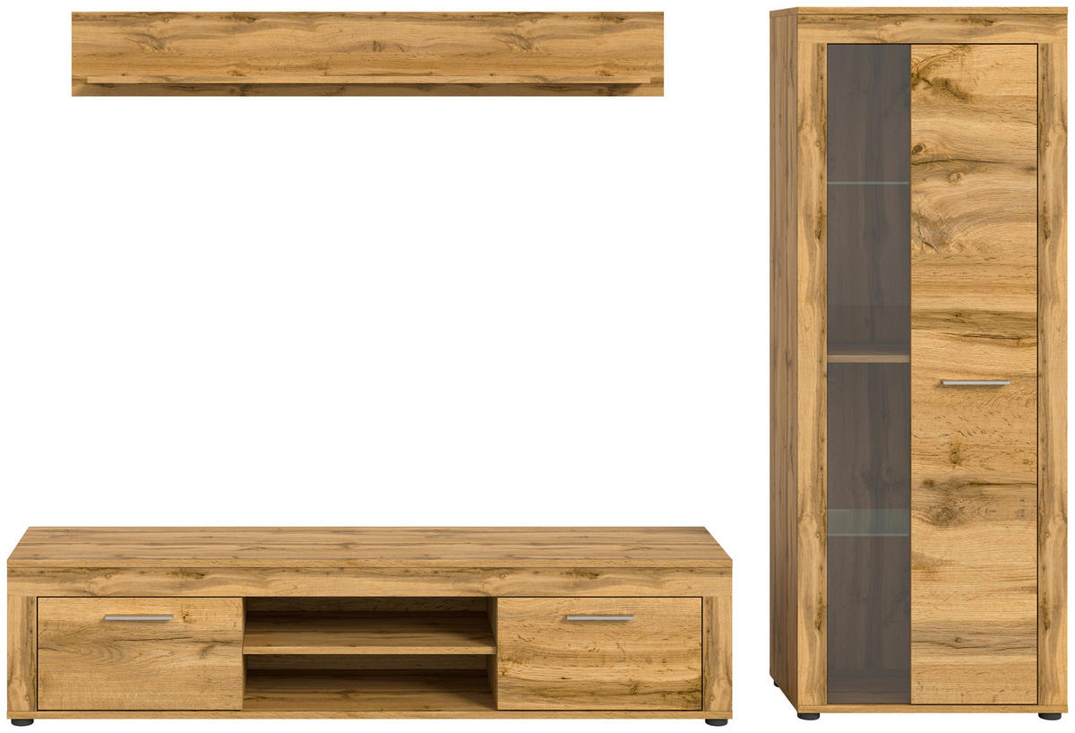 Wohnwand Jam Eiche Wotan Nachbildung B/H/T: ca. 235x159x35 cm Jam - Eiche (235,00/159,00/35,00cm) - xonox.home