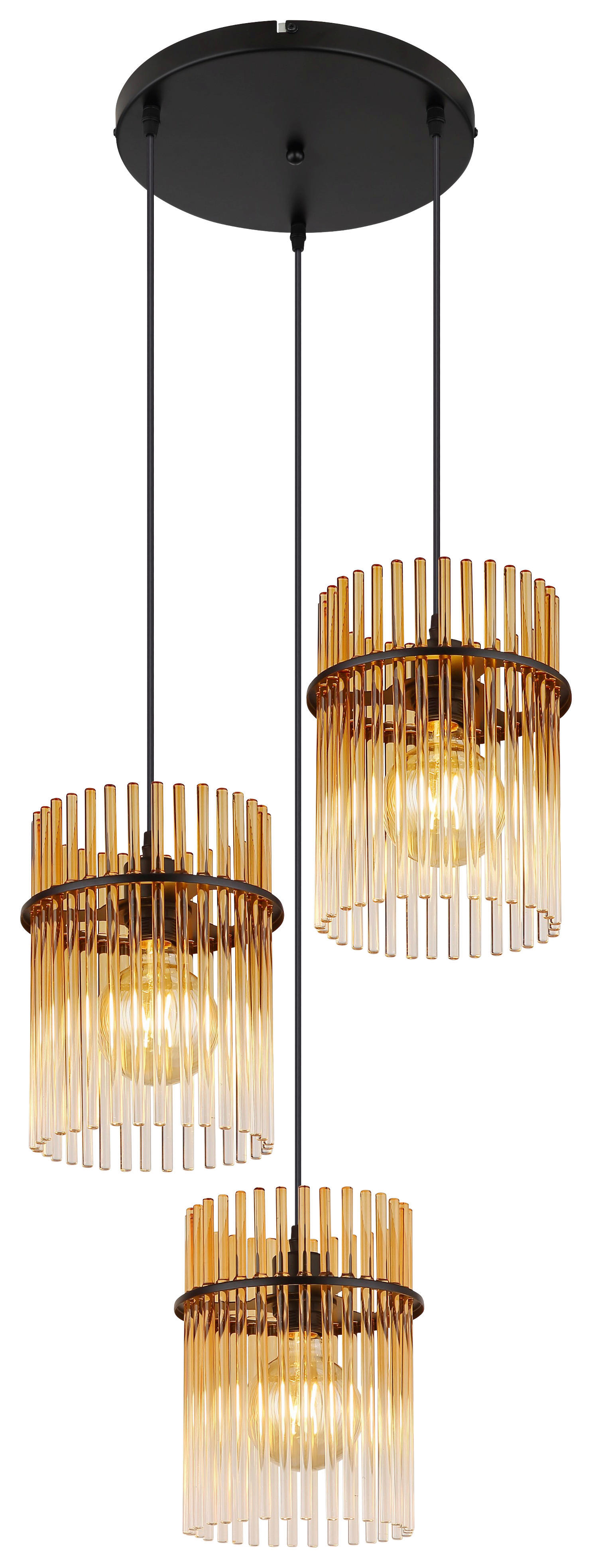 GLOBO Pendelleuchte schwarz amber Metall Glas H/D: ca. 140x47 cm E27 3 Brennstellen Pendelleuchte_Gorley - schwarz/amber (47,00/140,00cm) - GLOBO