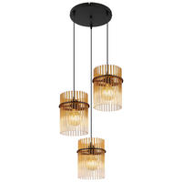 GLOBO Pendelleuchte schwarz amber Metall Glas H/D: ca. 140x47 cm E27 3 Brennstellen Pendelleuchte_Gorley - schwarz/amber (47,00/140,00cm) - GLOBO