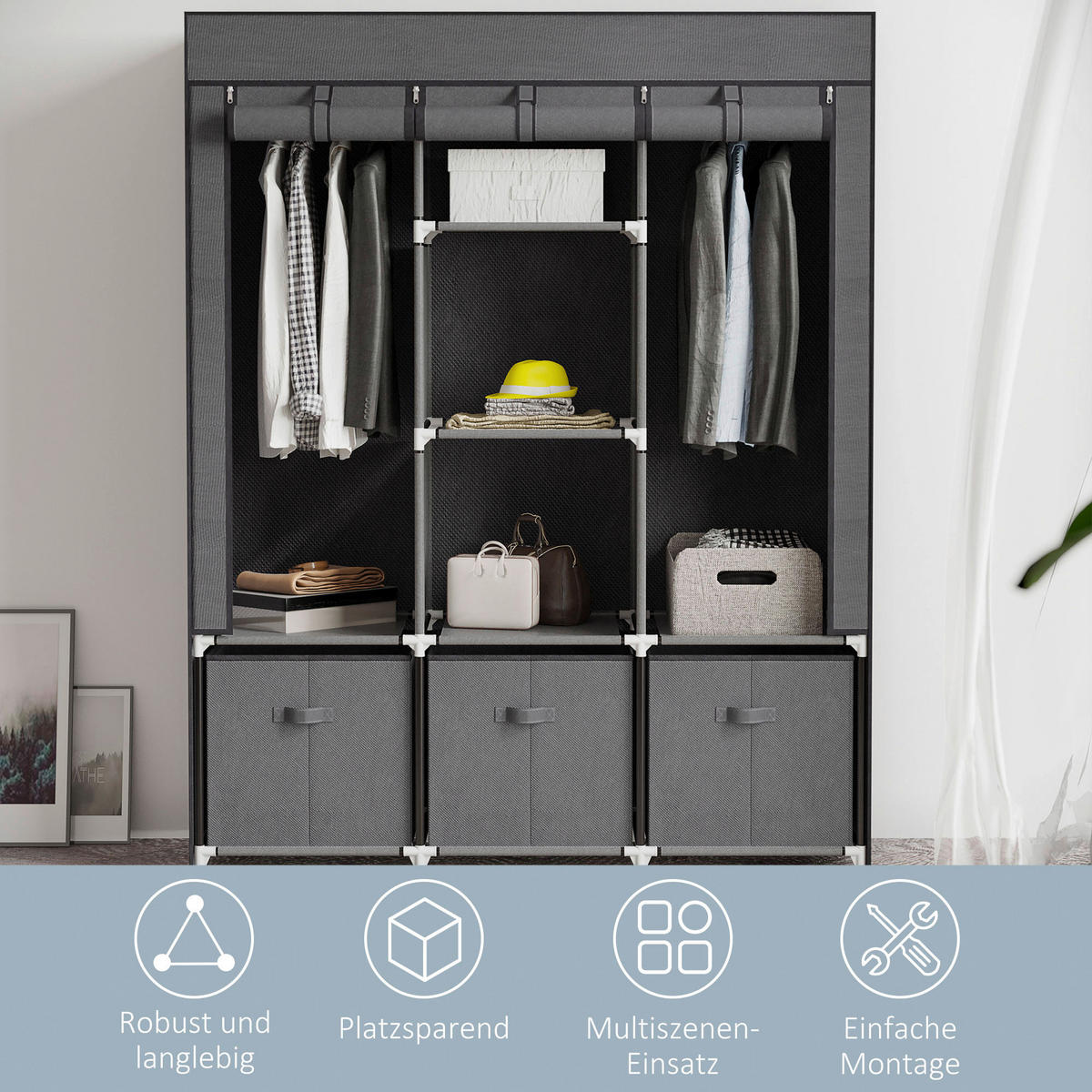 HOMCOM Kleiderschrank dunkelgrau Polypropylen B/H/L: ca. 43x125x162,5 cm Stoffschrank - dunkelgrau (162,50/43,00/125,00cm) - HOMCOM