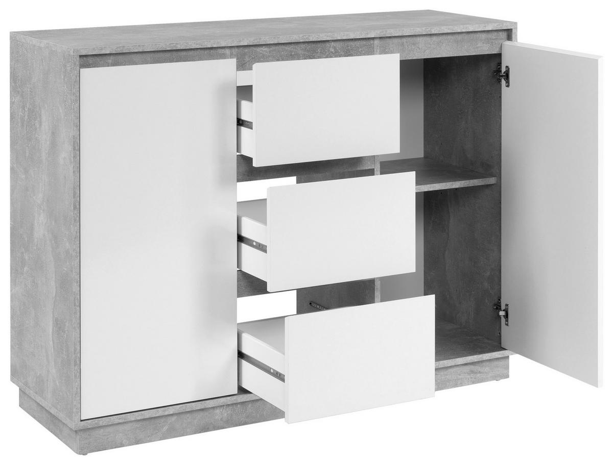 Kommode Phoenix Beton Optik weiß glänzend B/H/T: ca. 117x88x40 cm Phoenix - Beton/weiß (117,00/88,00/40,00cm)